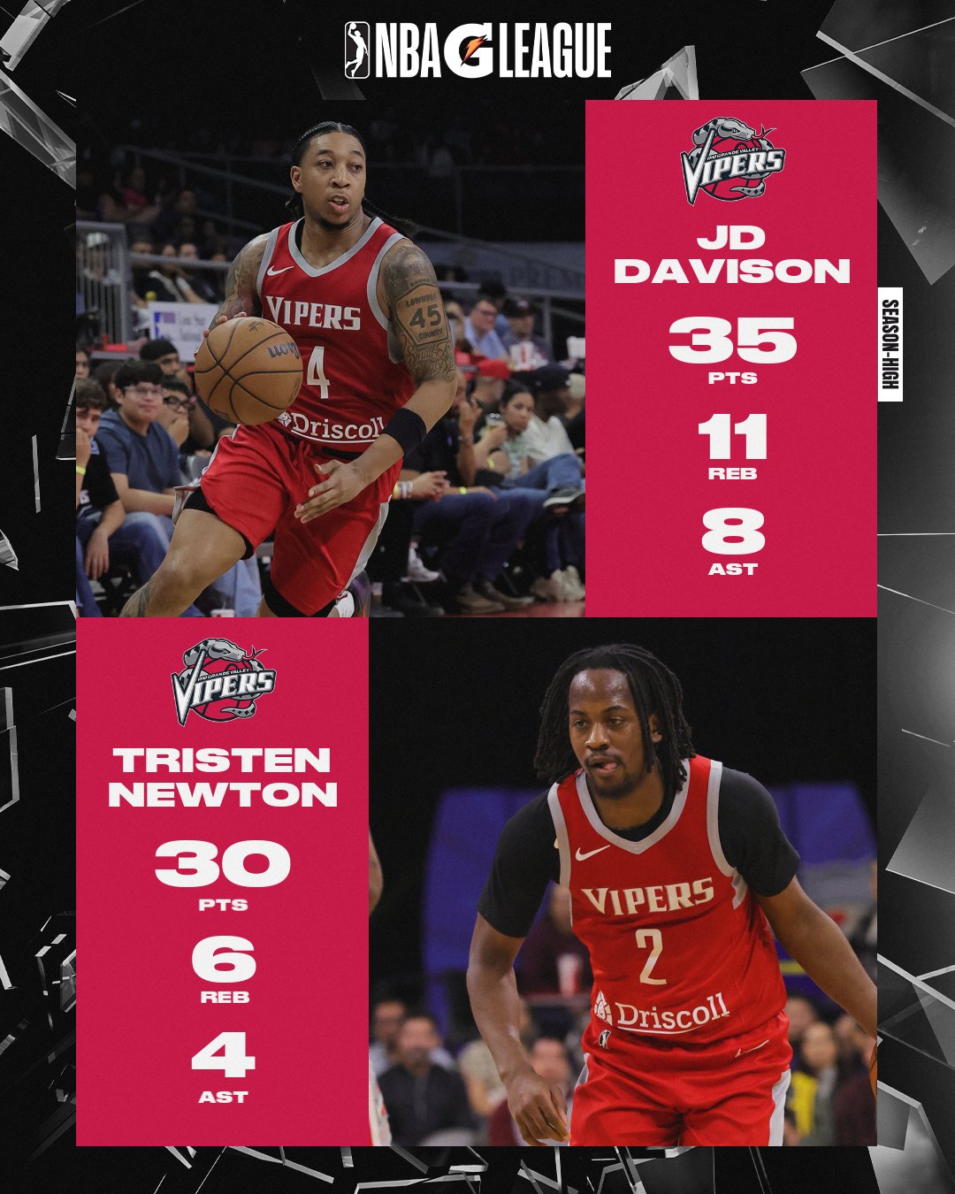 两个30+都没赢！雨姐戴维森G联盟轰下35+11+8+3+3 牛顿砍30+6+4+4